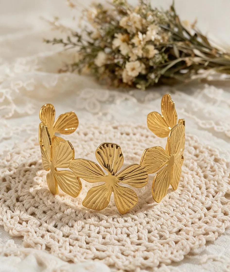 Golden Bloom Floral Cuff Bracelet