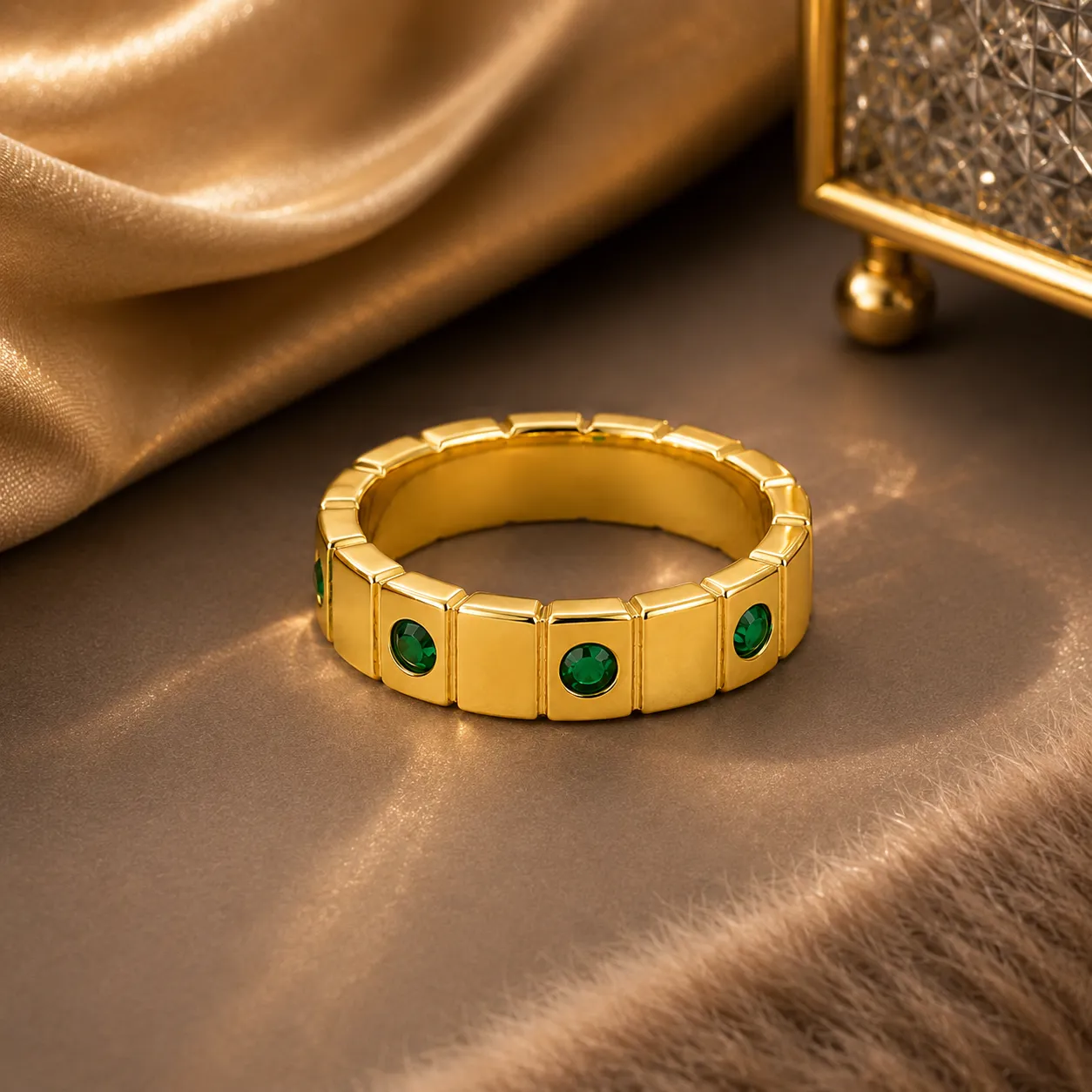 Emerald Axis Geometric Ring