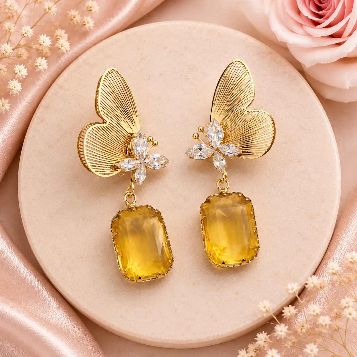 Golden Butterfly Citrine AD Earrings