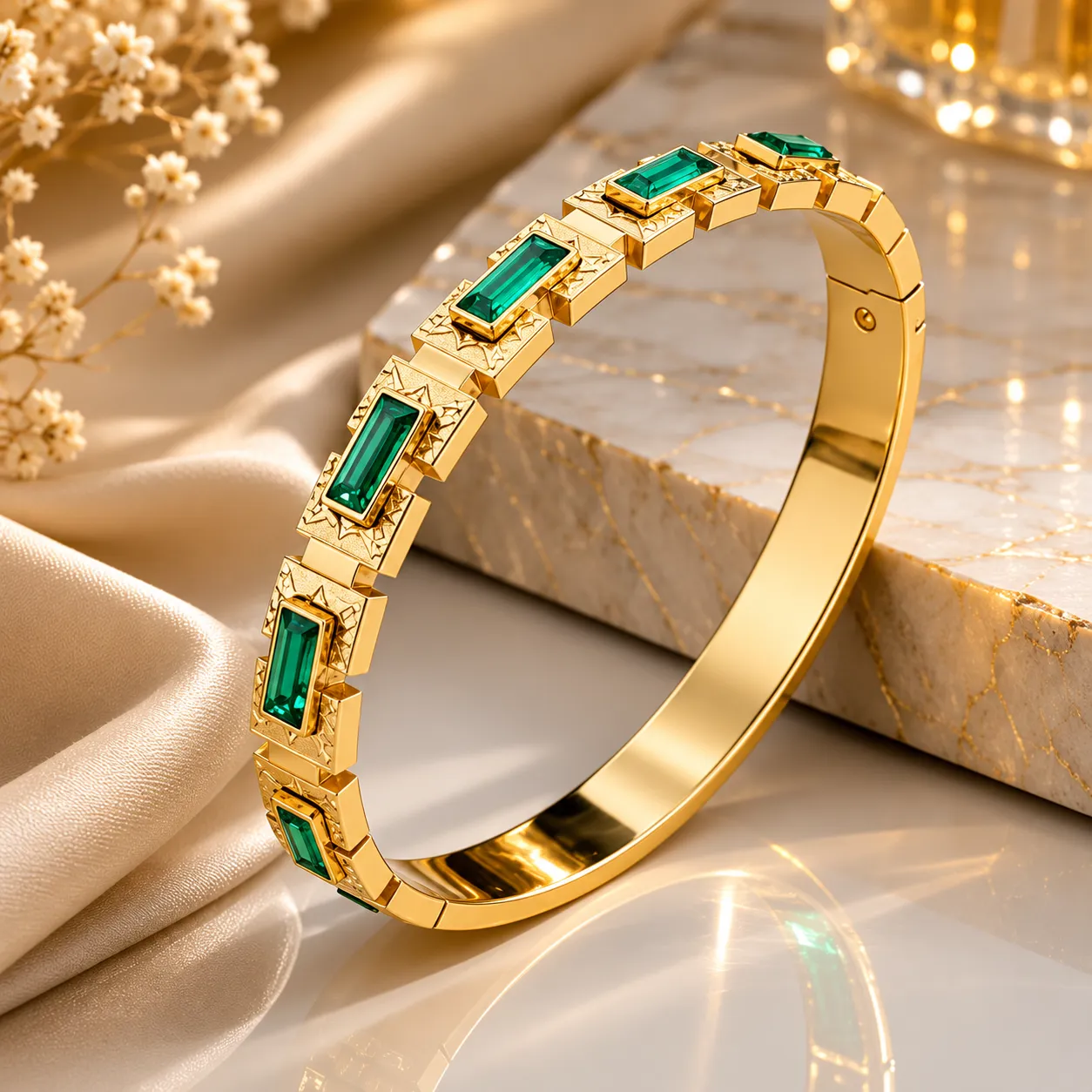 Emerald Geometric Bangle Bracelet
