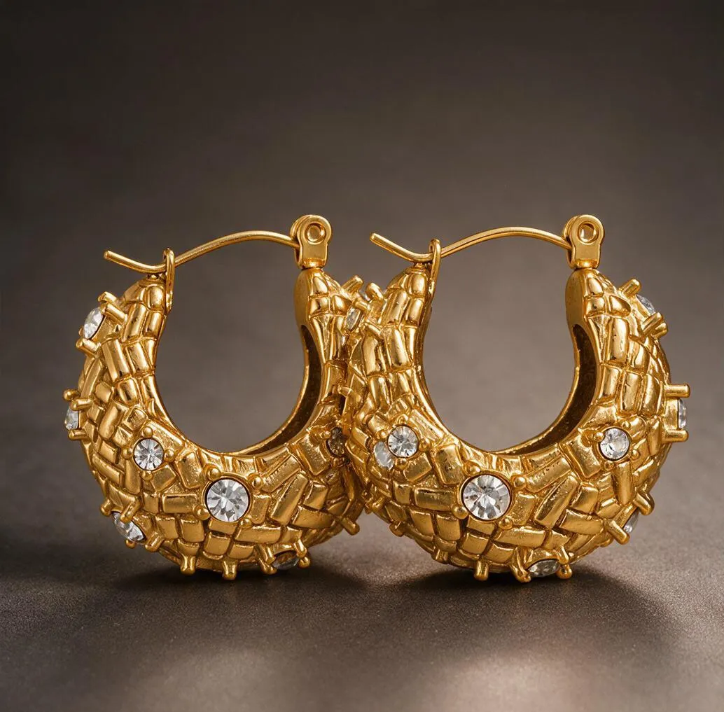 Aurielle Crystal Textured Hoop Earrings image 2