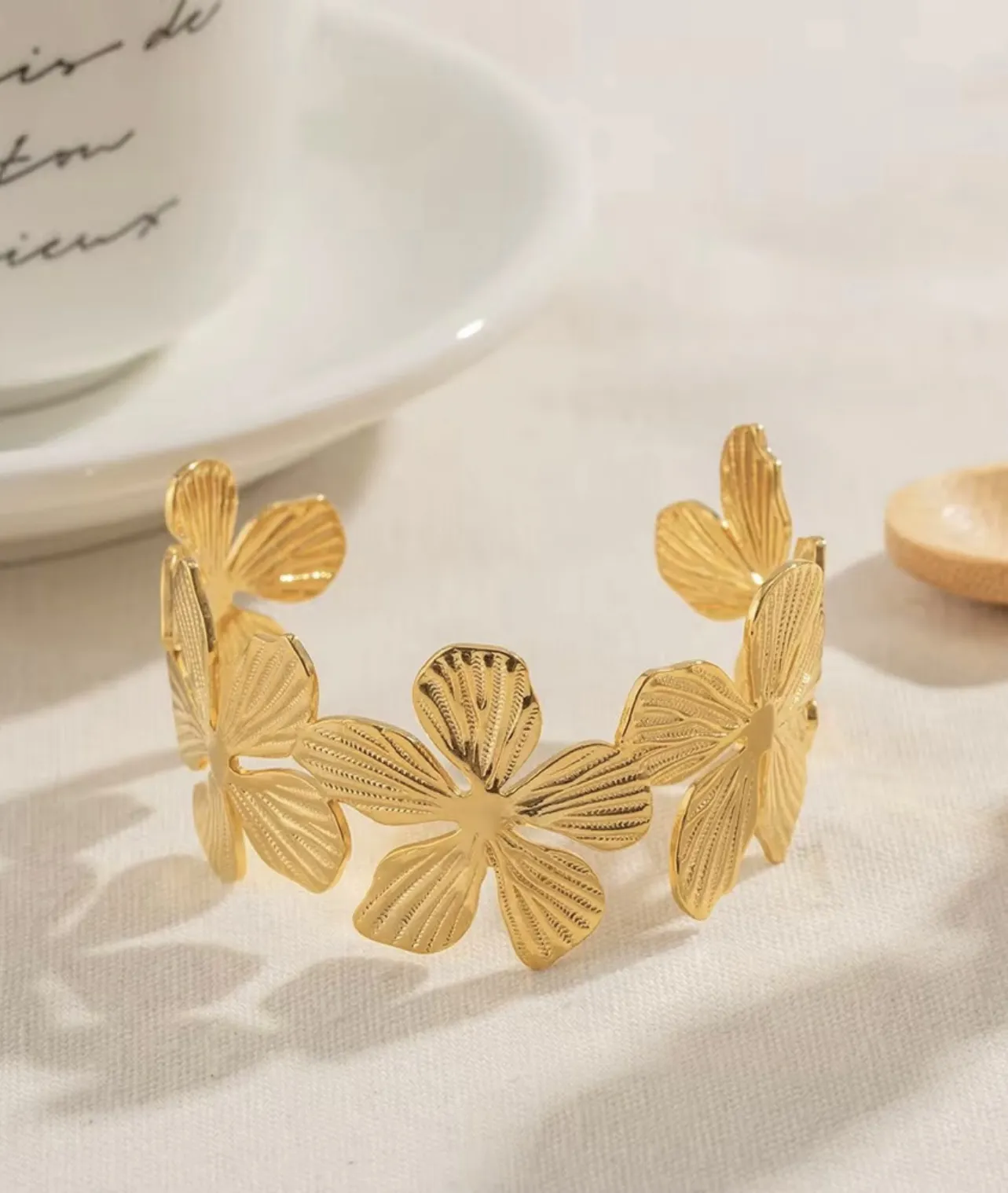 Golden Bloom Floral Cuff Bracelet
