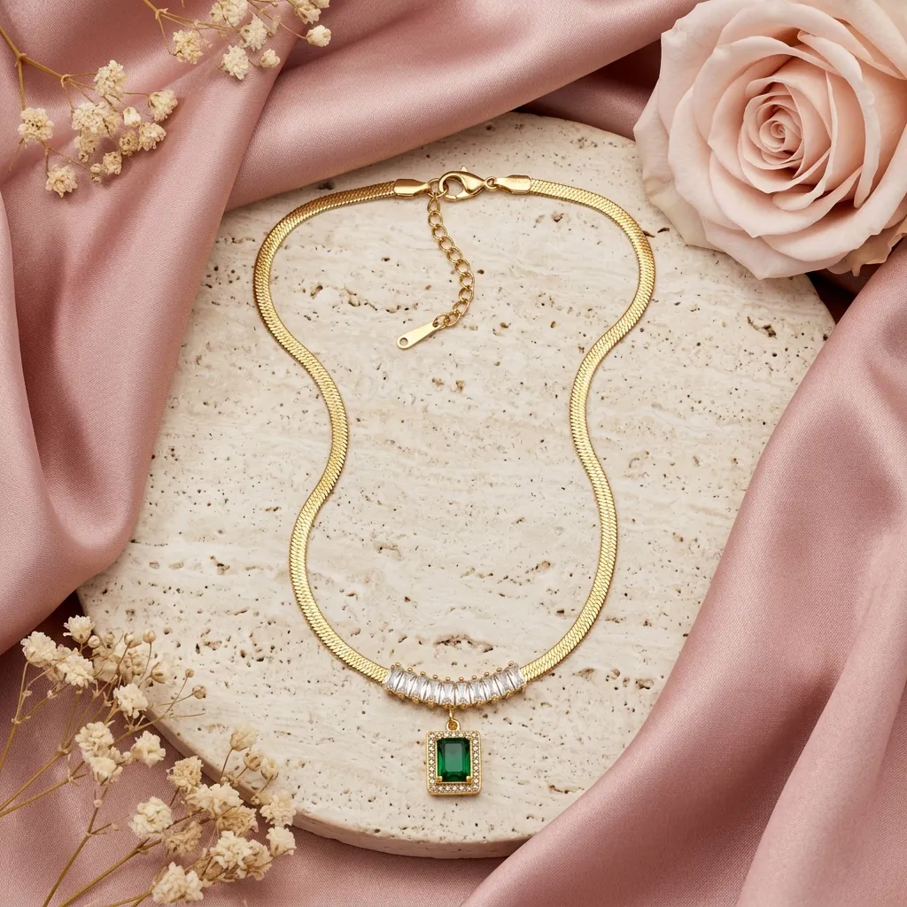 Emerald Halo Drop Necklace