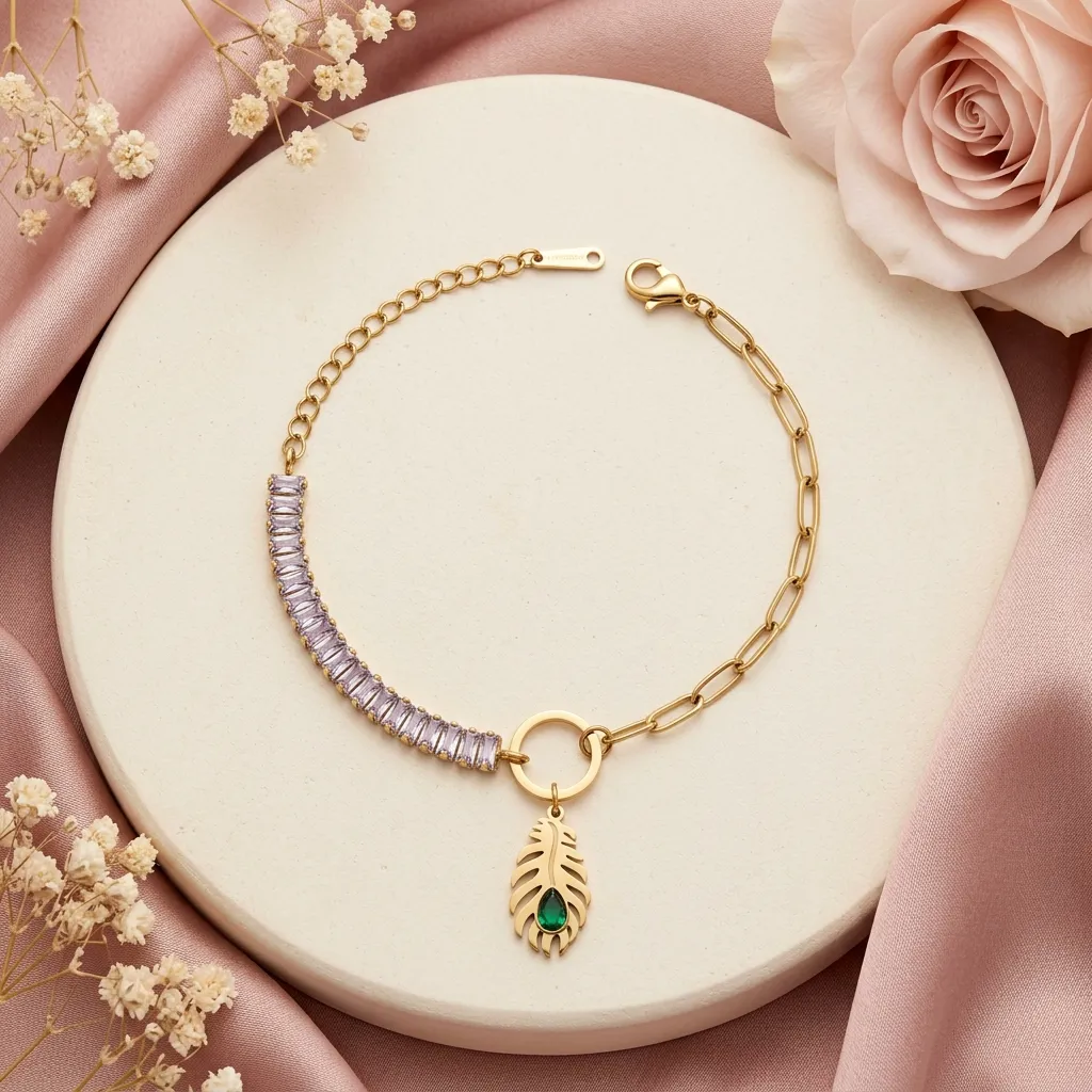 Emerald Feather Charm Bracelet