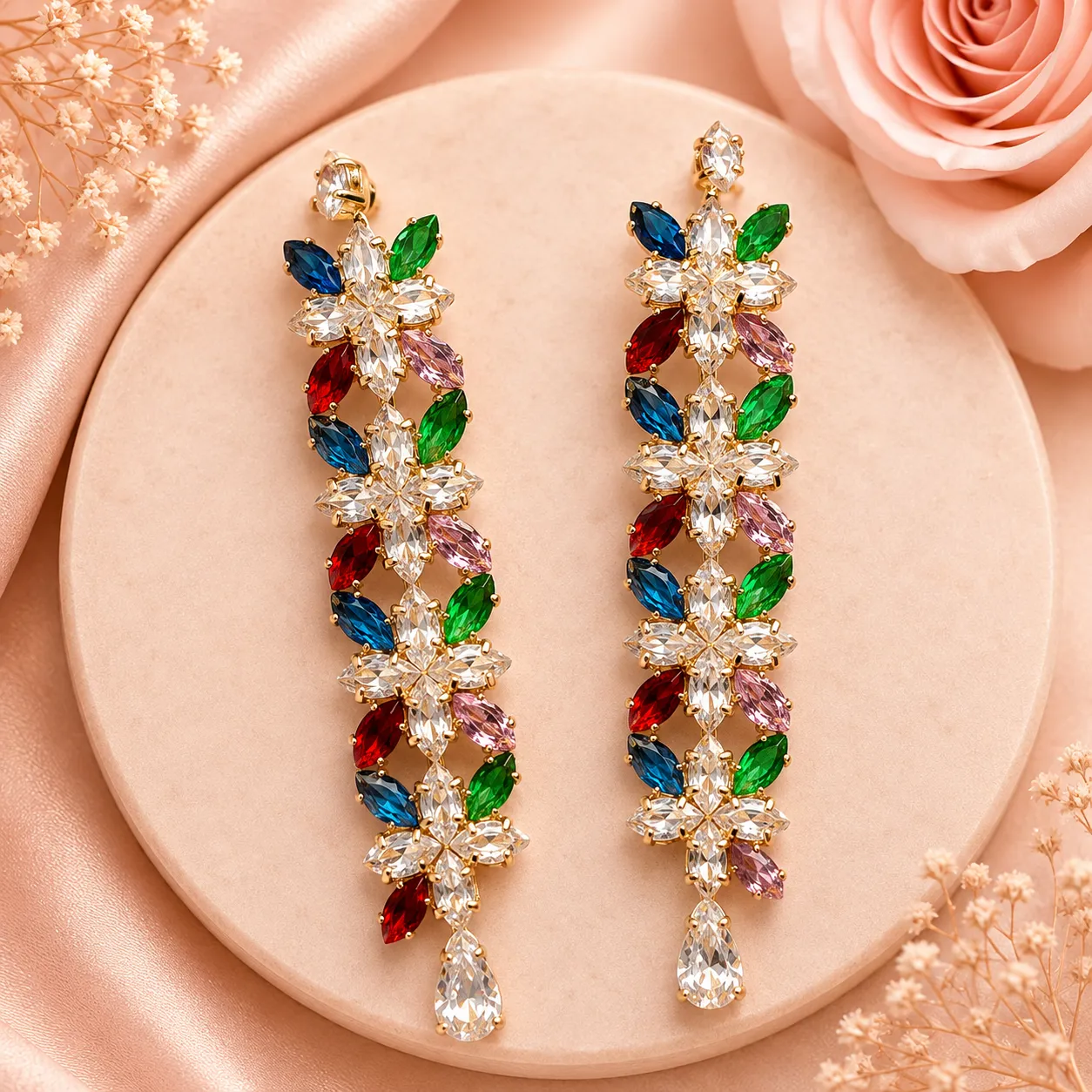 Scarlet Bloom Crystal AD Earrings
