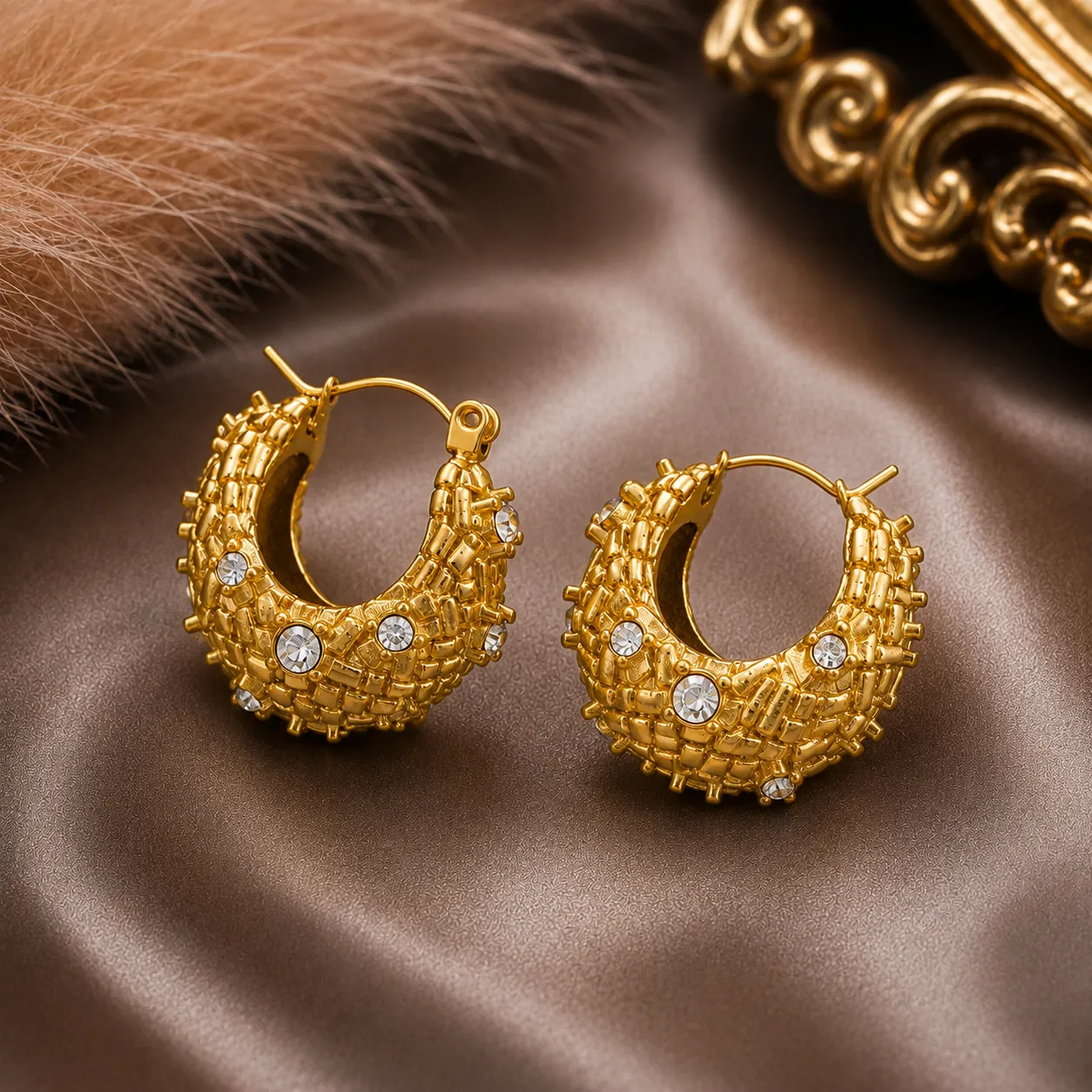 Aurielle Crystal Textured Hoop Earrings image 3
