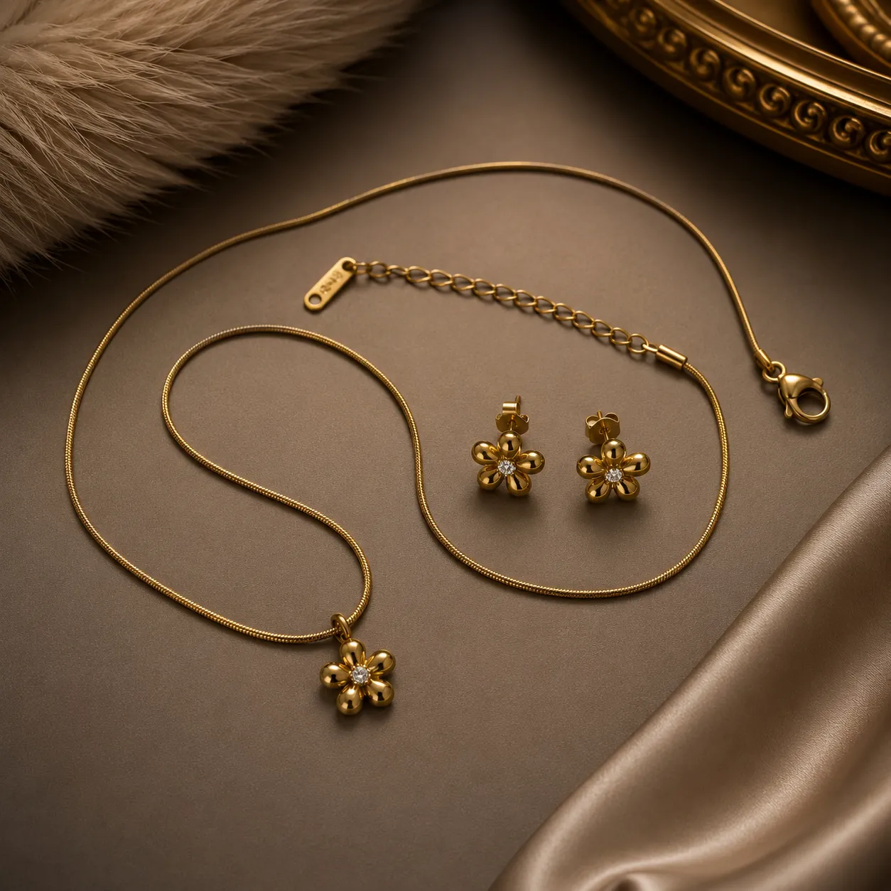 Golden Daisy Pendant Jewellery Set