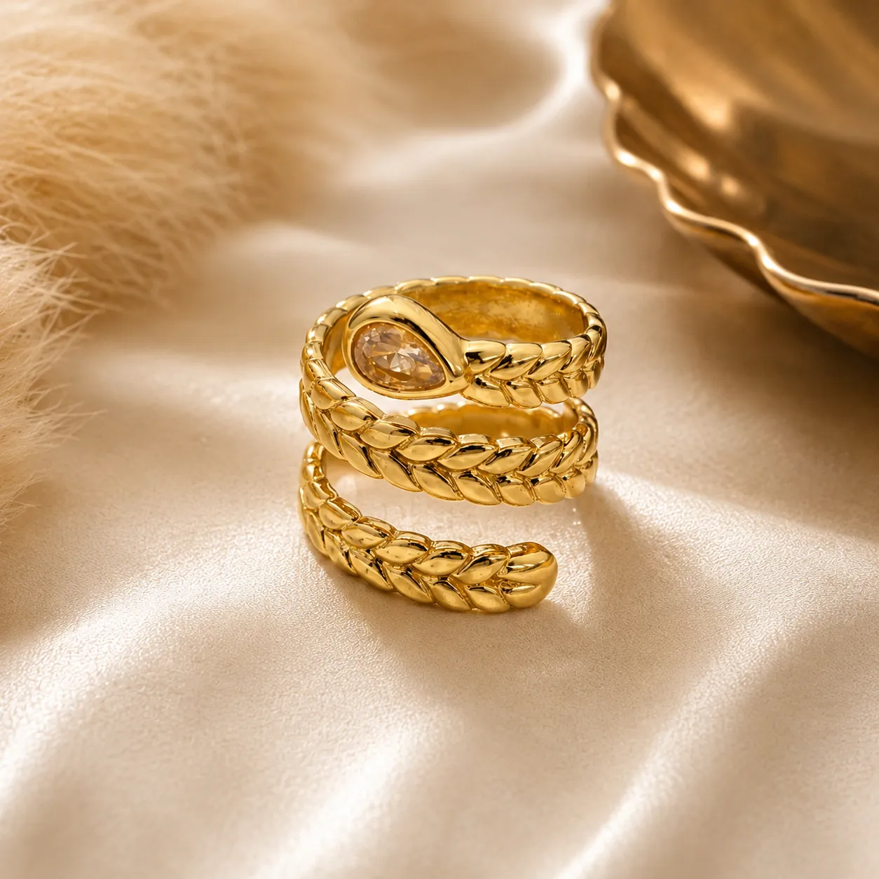 Elara Wheat Wrap Statement Ring