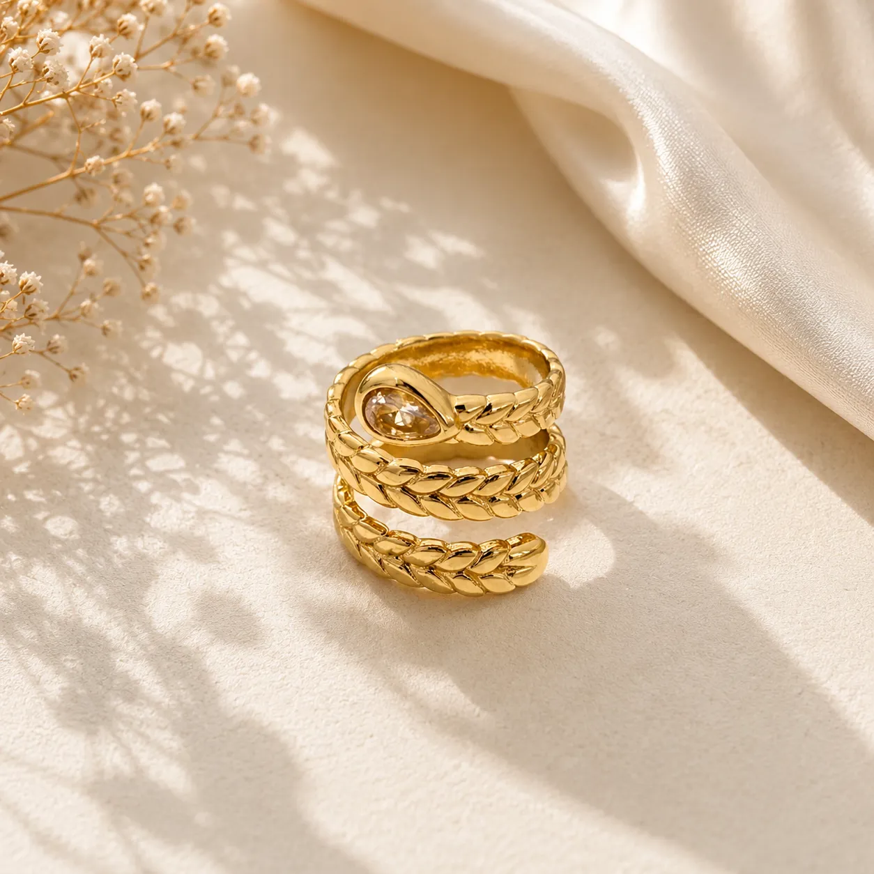 Elara Wheat Wrap Statement Ring
