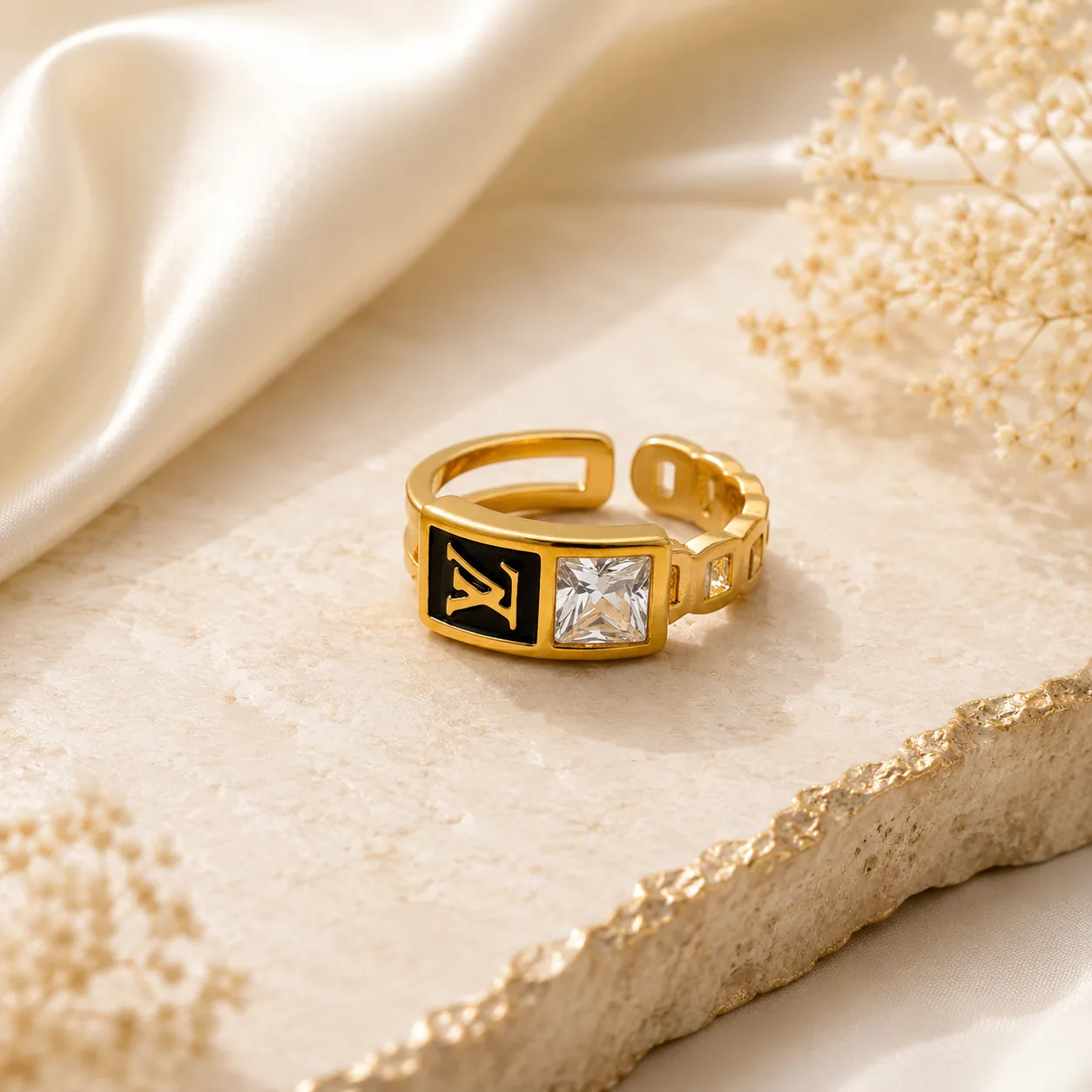 Noir Crystal Signet Ring