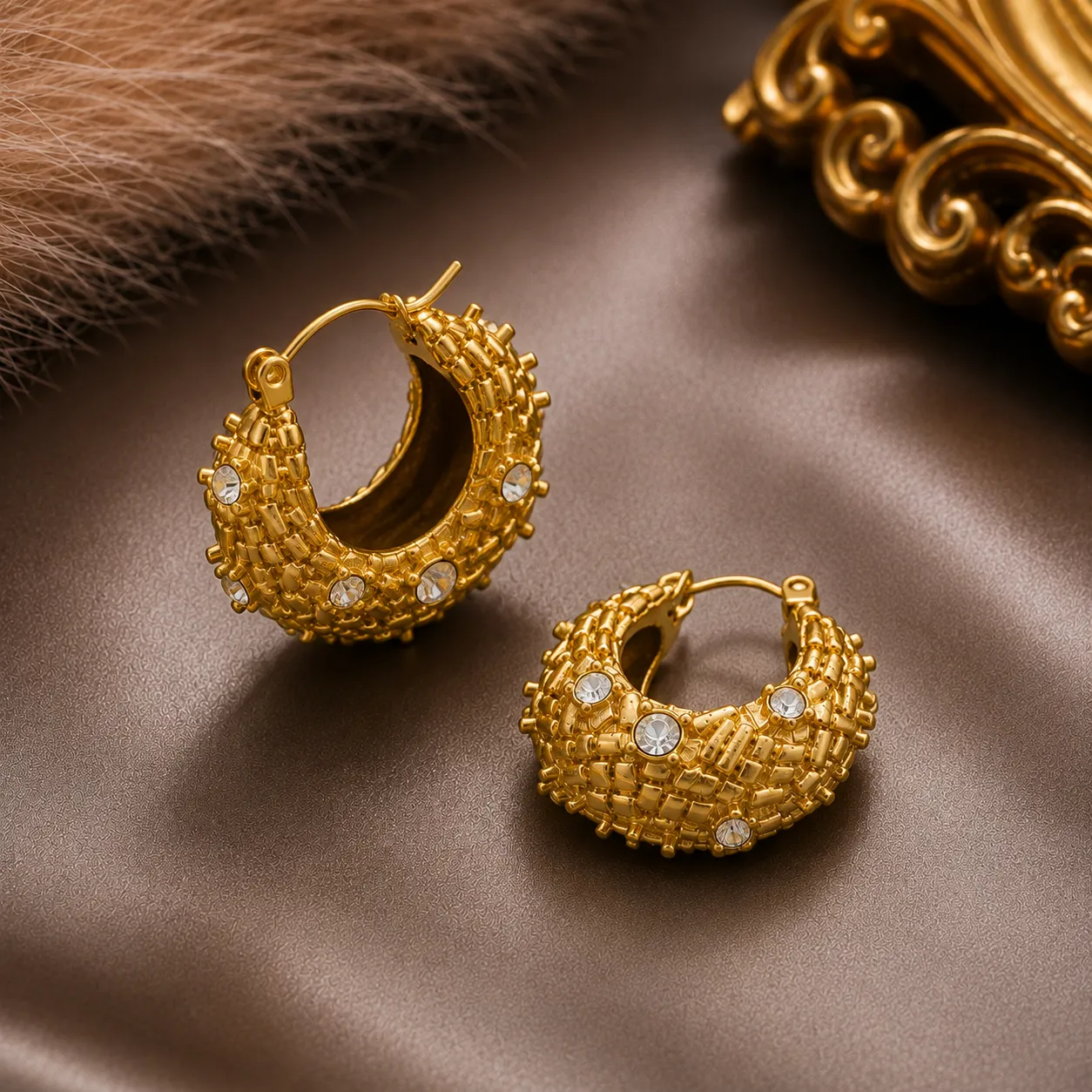 Aurielle Crystal Textured Hoop Earrings