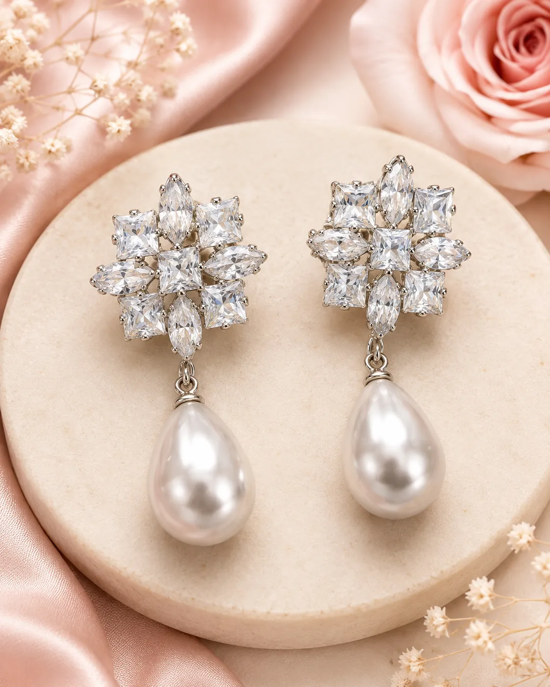 Crystal Bloom Pearl Drop Earrings image 2