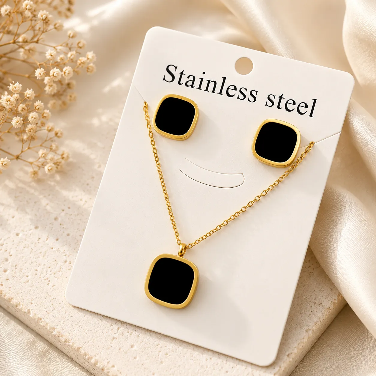 Noir Square Minimalist Jewellery Set