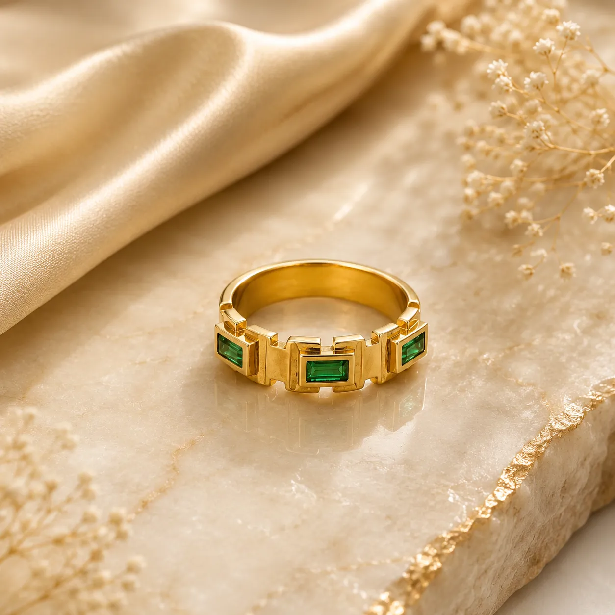 Emerald Link Statement Ring