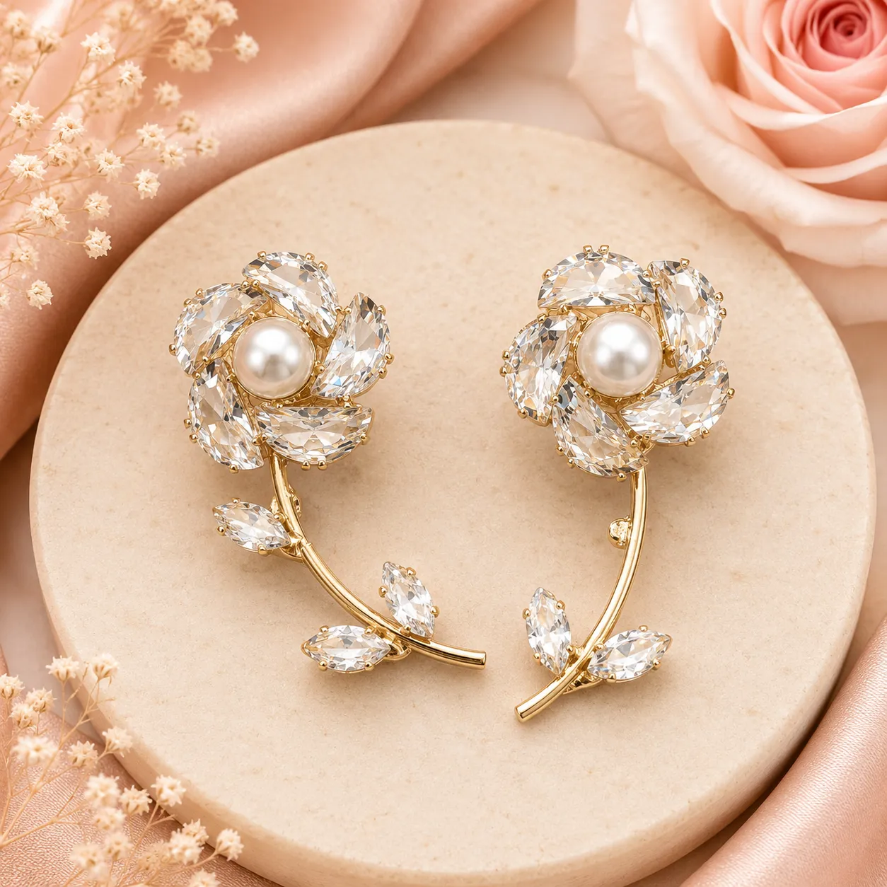 Crystal Bloom Pearl Vine AD Earrings image 2