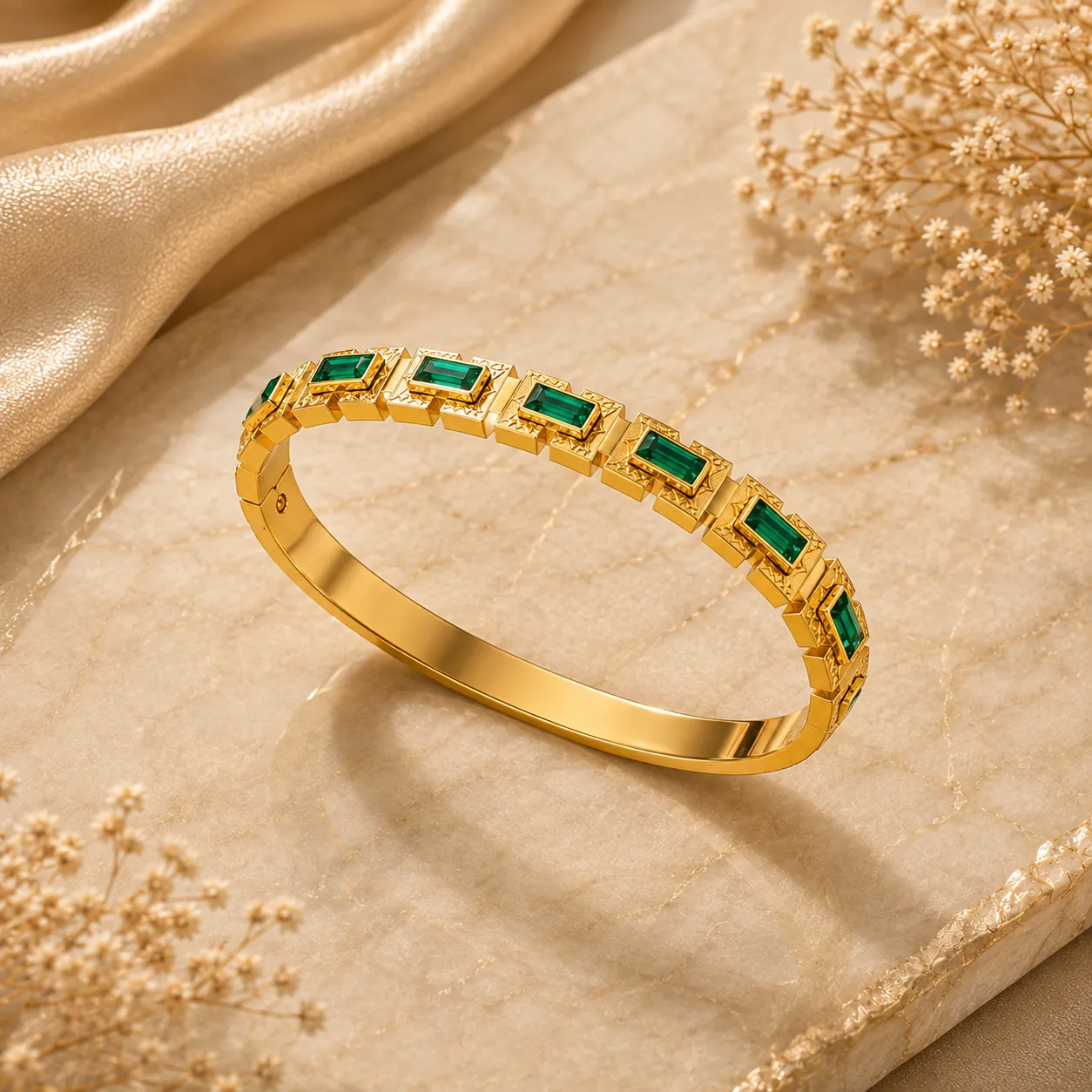 Emerald Geometric Bangle Bracelet