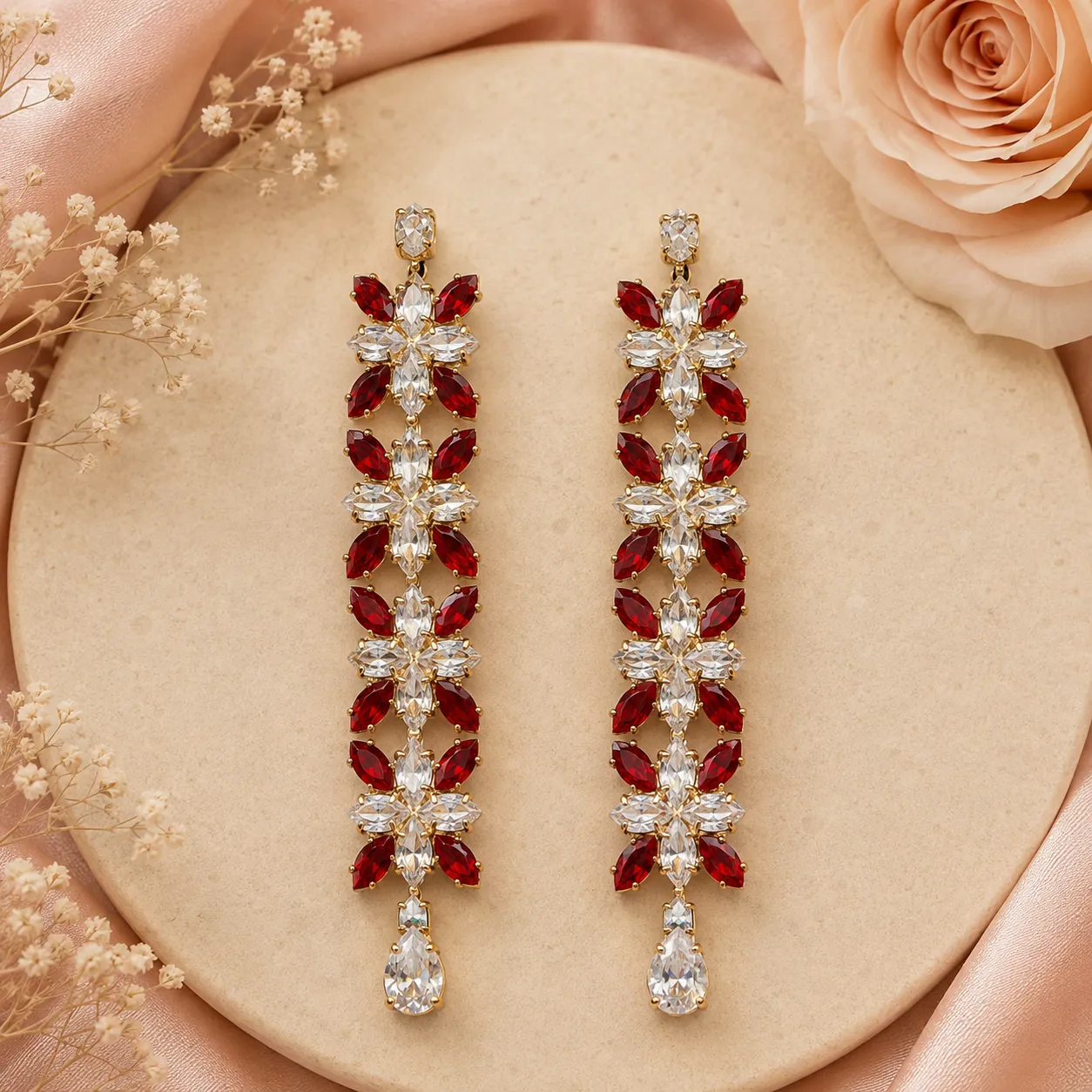 Scarlet Bloom Crystal AD Earrings