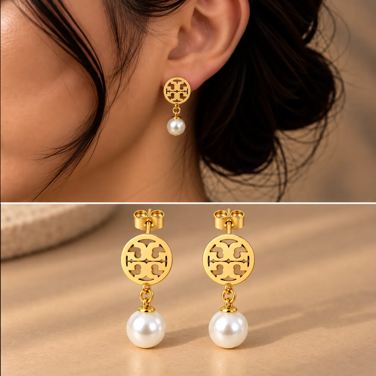 Aurelia Pearl Medallion Drop Earrings image 2