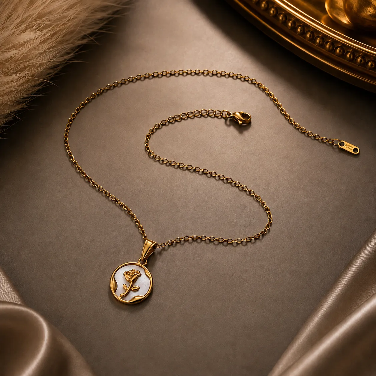 Roselle Pearl Rose Pendant Necklace
