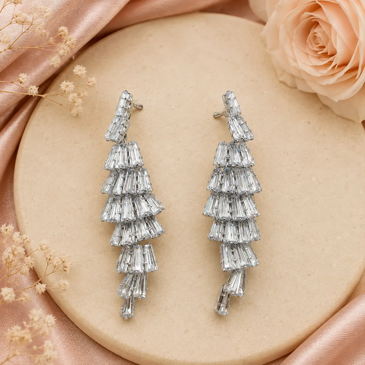 Aurora Cascade Baguette AD Earrings