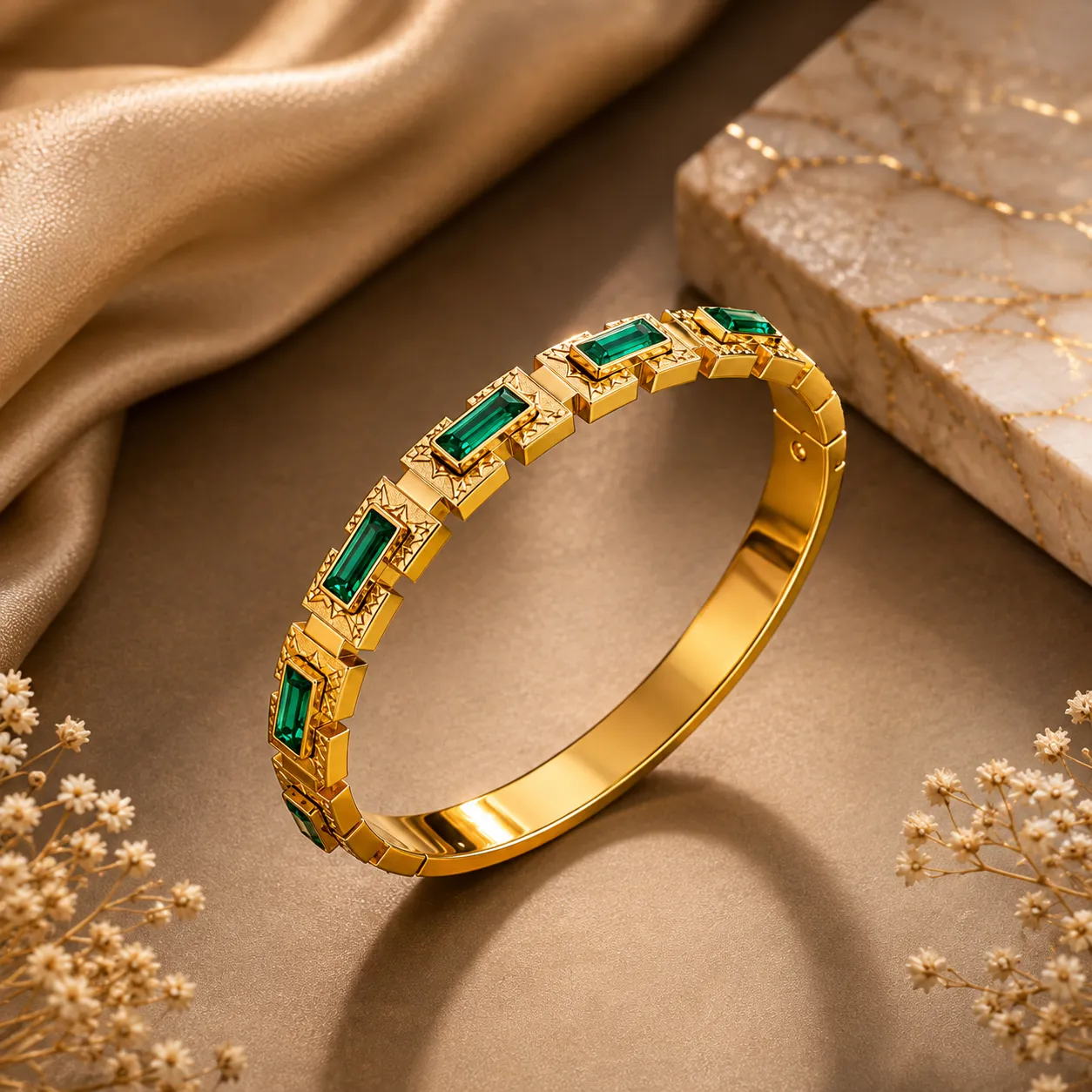 Emerald Geometric Bangle Bracelet