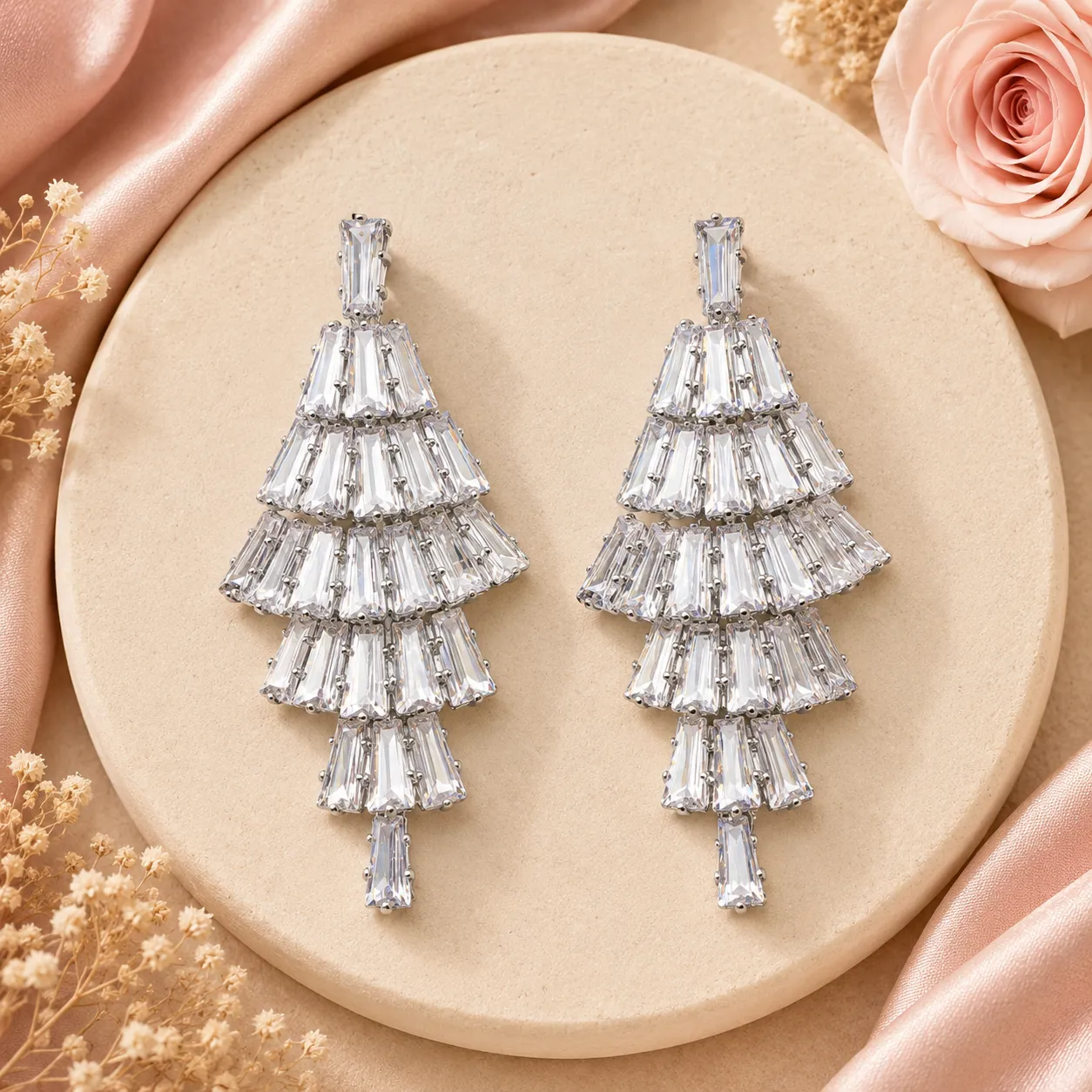 Celeste Tiered Baguette AD Earrings