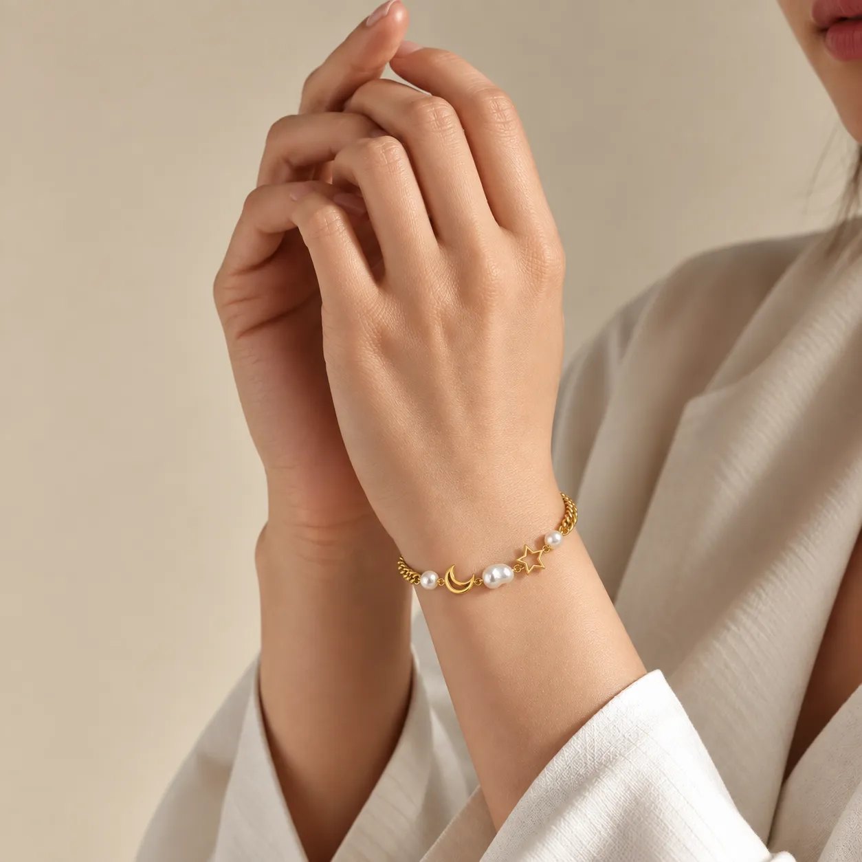 Luna Pearl Celestial Chain Bracelet image 2
