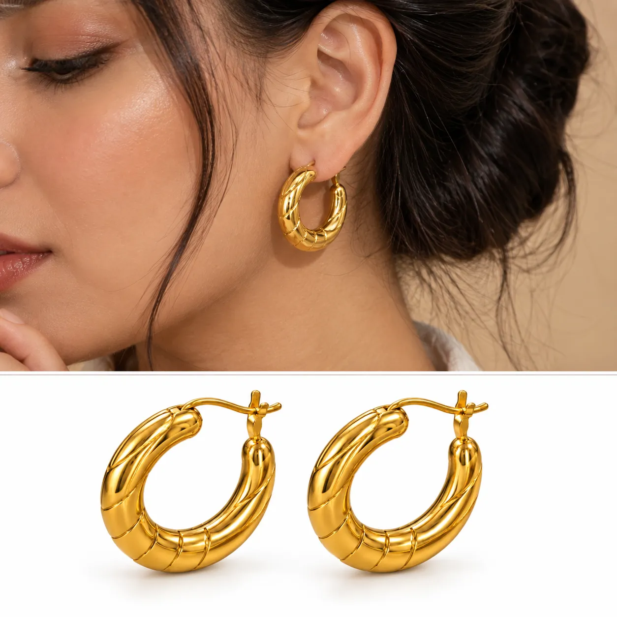 Aurelia Ribbed Hoop Earrings image 3