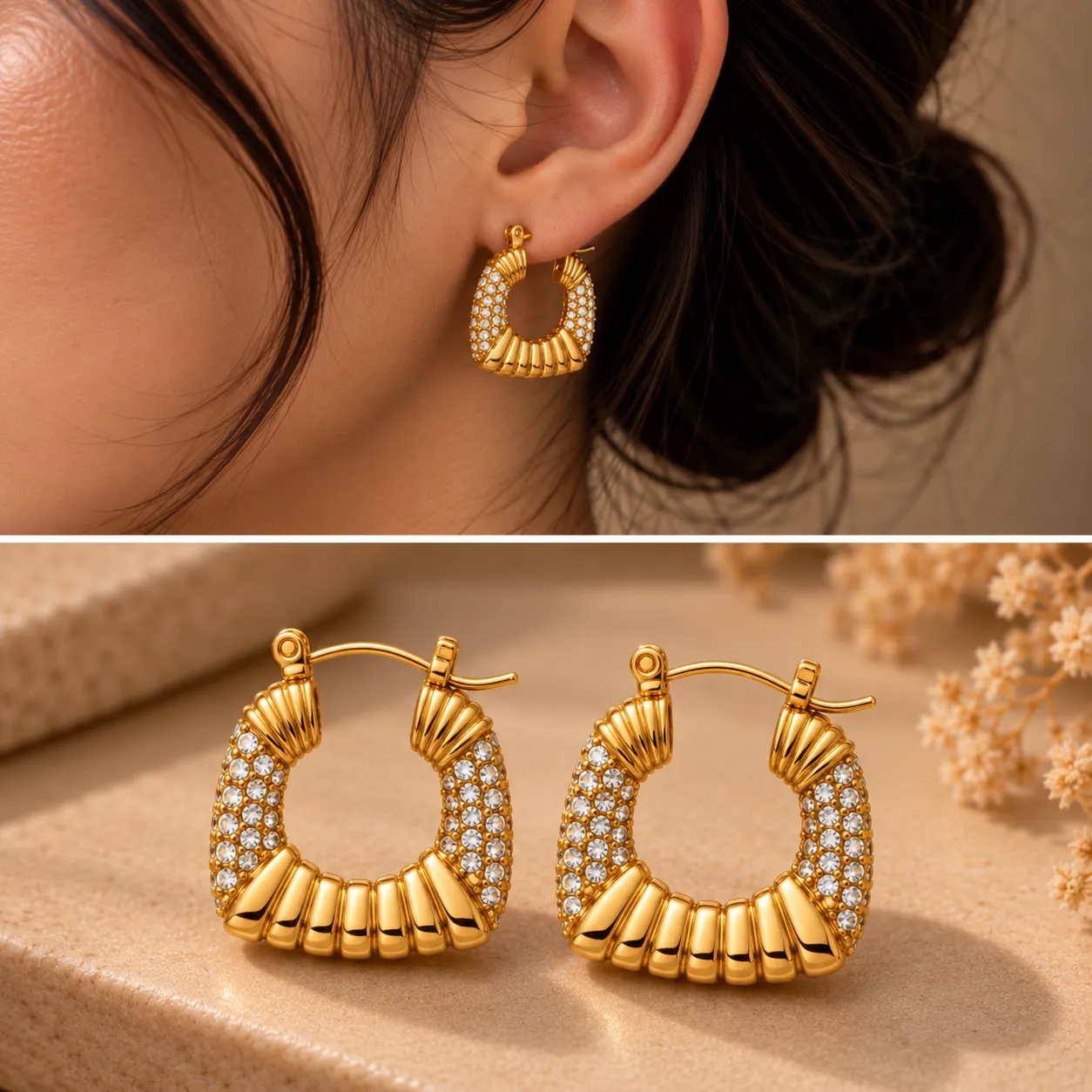 Aurielle Pavé Sculpted Hoop Earrings image 2