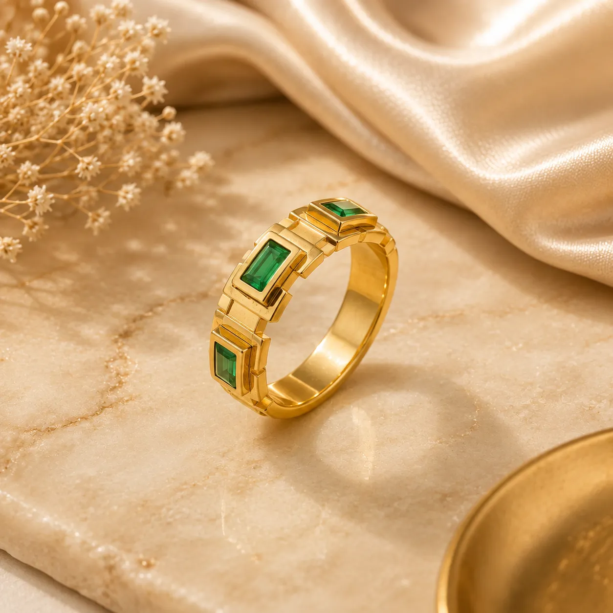 Emerald Link Statement Ring