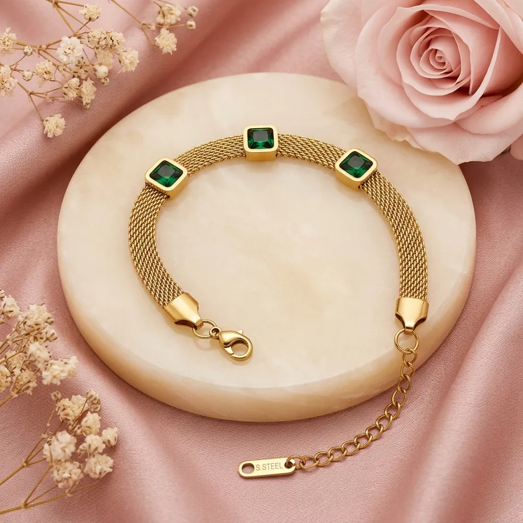 Emerald Trio Mesh Bracelet