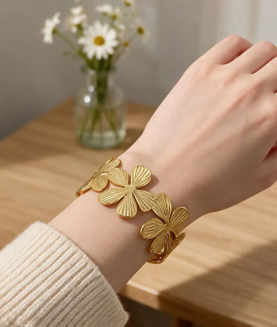 Golden Bloom Floral Cuff Bracelet image 2